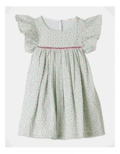 Mia Gingham Dress With Lace Trim In Light Green
