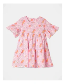 Charlotte Flutted Sleeve Tiered Dress In Light Pink