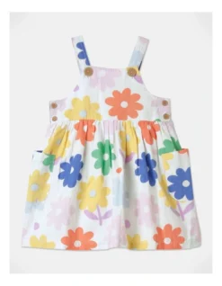 Queenie Linen Blend Pinnie Dress In Cream