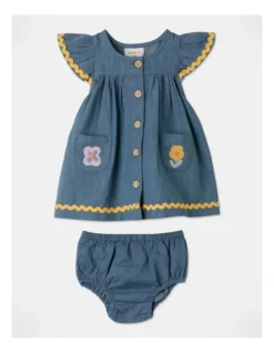 Chambray Dress And Bloomer Set In Denim