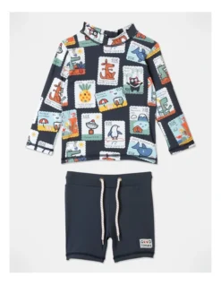 Jim Long Sleeve Rash Vest Set In Navy