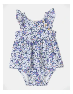 Adelaide Flutter Sleeve Romper In Blue