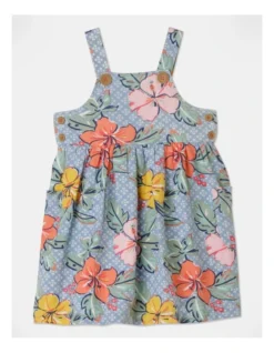 Queenie Linen Blend Pinnie Dress In Blue