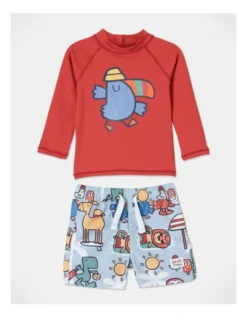 Murray Long Sleeve Rash Vest Set In Red