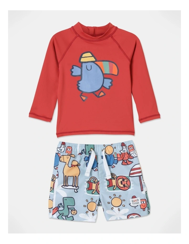 Murray Long Sleeve Rash Vest Set In Red 3 Murray Long Sleeve Rash Vest Set In Red