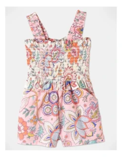 Zoe Shirred Bodice Playsuit In Pink
