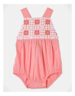 Peri Crochet Romper In Coral