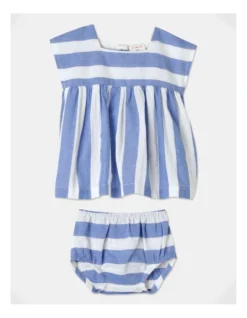 Bella Stripe Dress Set In Blue