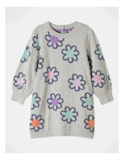 Sunny Puff Sleeve Daisy Dress In Grey Marle