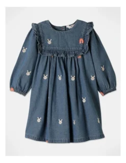 Chloe Bunny Embroidery Chambery Dress In Denim