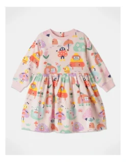 Meggie Storybook Print Fleece Dress In Assorted