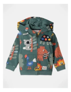 Eddie Animal Print Zip Thru Hoodie In Green