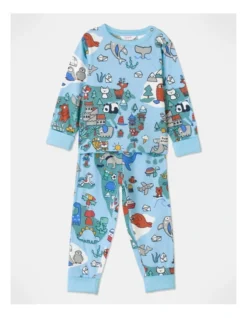 Finley Planet Earth Jersey PJ Set In Light Blue