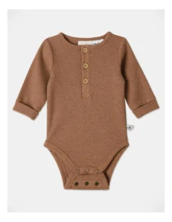 Arki Naturals Organic Rib Bodysuit In Brown
