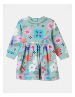 Meggie Floral Print Fleece Dress In Sage