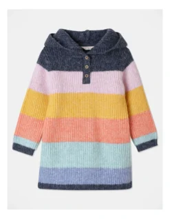 Alice Rainbow Stripe Knitted Dress In Navy