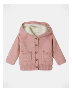 Dylan Hooded Sherpa Cardigan In Pink