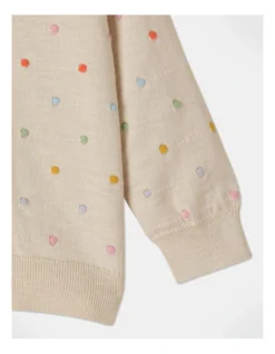 Dotty Rainbow Bobble Knit Cardigan In Oatmeal -Jack & Milly 957096190 3 720x928