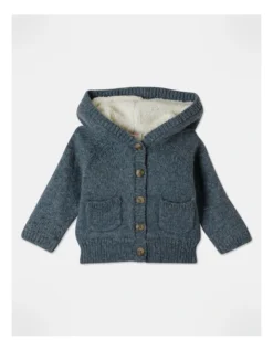 Dylan Hooded Sherpa Cardigan In Blue