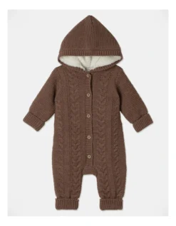 Mazzy Cable Knit Coverall In Brown