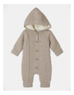 Mazzy Cable Knit Coverall In Oatmeal