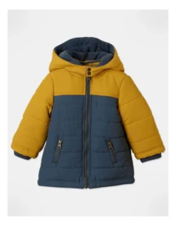 Ari Spliced Puffer Jacket In Navy