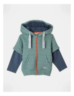 Oscar Square Quilted Zip Thru Hoodie In Green