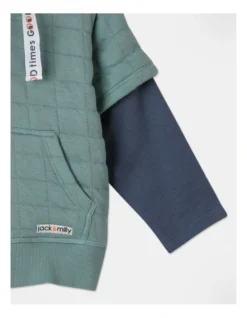 Oscar Square Quilted Zip Thru Hoodie In Green -Jack & Milly 963833410 3 720x928