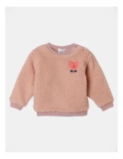Frankie Love Heart Sherpa Sweat Top In Dusty Pink
