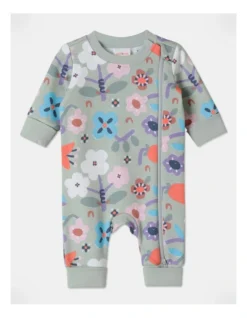 Charlie Oversized Floral Zip Opening Coverall In Sage