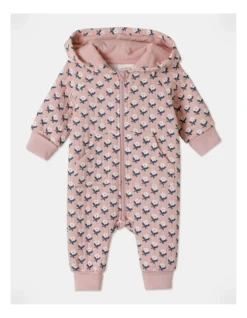 Lexi Ditzy Floral Quilted Hooded Coverall In Dusty Pink
