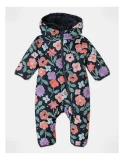 Kai Watercolour Floral Quilted Puffer Coverall In Navy
